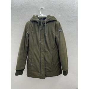 Womens DKNY Jacket Size XS Green Hooded Hidden Zip Up